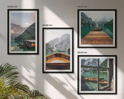 Polyptychon mit Rahmen Berglandschaften mit Ferienhäusern und Booten