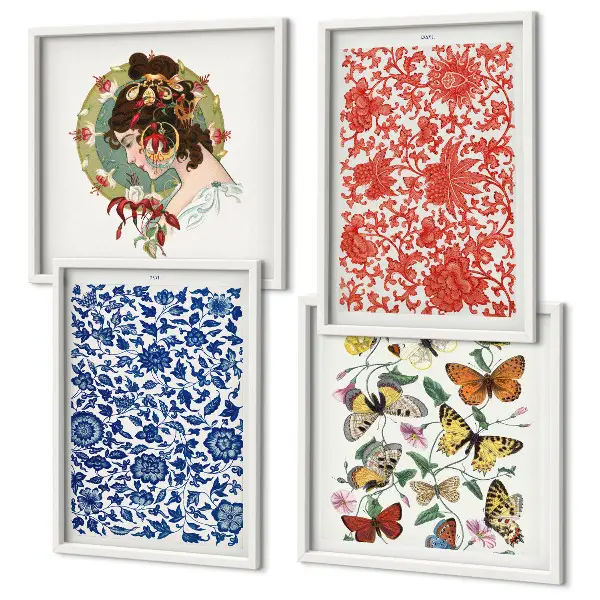Wanddeko-Set mit Vintage-Blumen- und Schmetterlings-Ornamenten