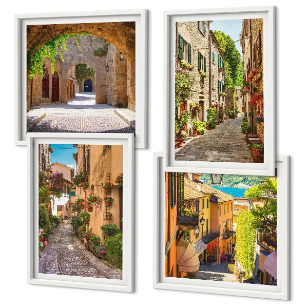 Polyptychon mit Rahmen italienische Straßen mit Blumen und Architektur