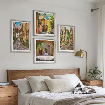Polyptychon mit Rahmen italienische Straßen mit Blumen und Architektur