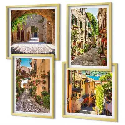 Polyptychon mit Rahmen italienische Straßen mit Blumen und Architektur