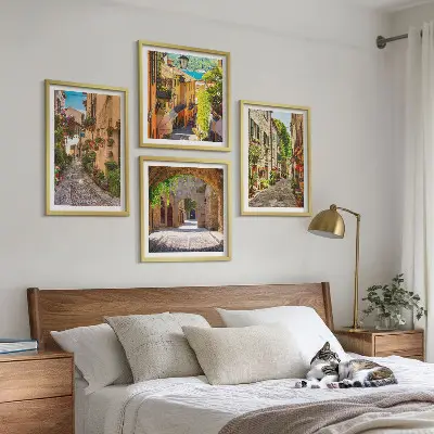 Polyptychon mit Rahmen italienische Straßen mit Blumen und Architektur