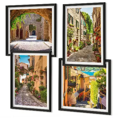 Polyptychon mit Rahmen italienische Straßen mit Blumen und Architektur