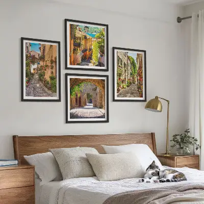 Polyptychon mit Rahmen italienische Straßen mit Blumen und Architektur