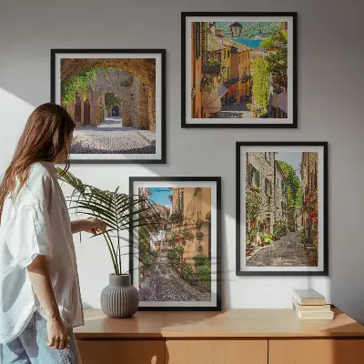 Polyptychon mit Rahmen italienische Straßen mit Blumen und Architektur