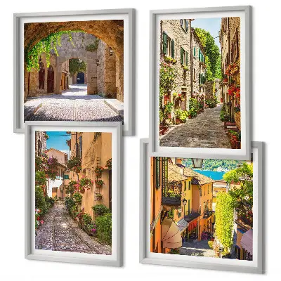 Polyptychon mit Rahmen italienische Straßen mit Blumen und Architektur