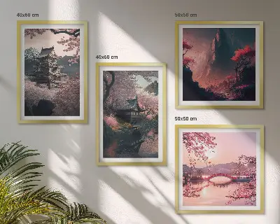 Fantasielandschaften Japans als gerahmtes Polyptychon