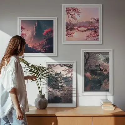 Fantasielandschaften Japans als gerahmtes Polyptychon