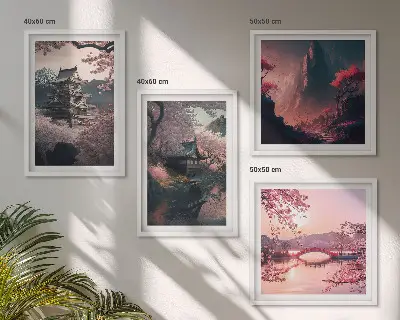 Fantasielandschaften Japans als gerahmtes Polyptychon