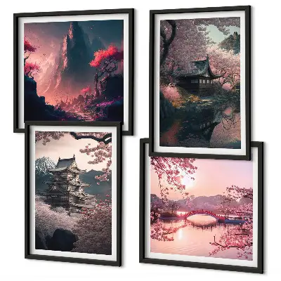 Fantasielandschaften Japans als gerahmtes Polyptychon