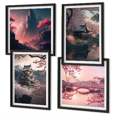 Polyptychon mit rahmen Fantasielandschaften Japans