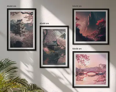 Fantasielandschaften Japans als gerahmtes Polyptychon