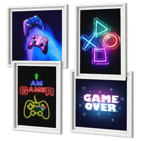 Polyptychon mit Rahmen Bild mit Gamepads und Spielersymbolen