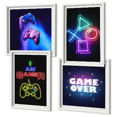 Polyptychon mit Rahmen Bild mit Gamepads und Spielersymbolen