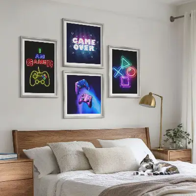Polyptychon mit Rahmen Bild mit Gamepads und Spielersymbolen
