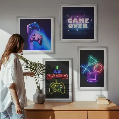 Polyptychon mit Rahmen Bild mit Gamepads und Spielersymbolen