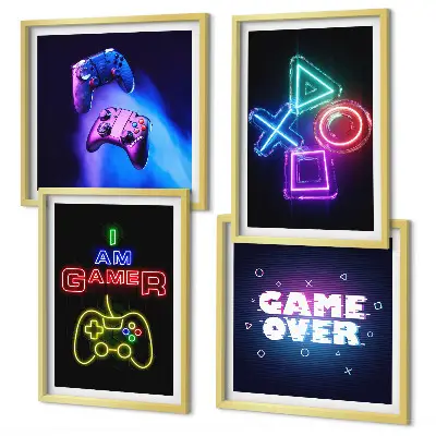 Polyptychon mit Rahmen Bild mit Gamepads und Spielersymbolen