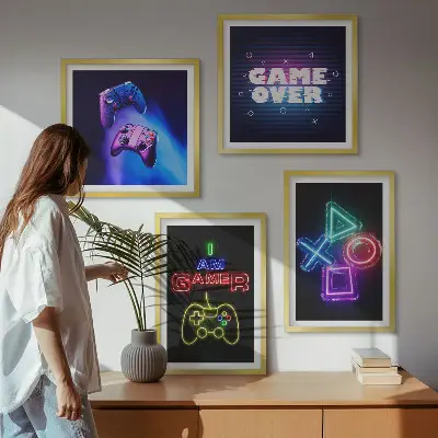 Polyptychon mit Rahmen Bild mit Gamepads und Spielersymbolen