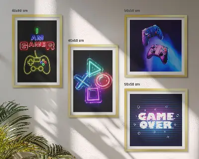 Polyptychon mit Rahmen Bild mit Gamepads und Spielersymbolen