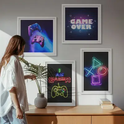 Polyptychon mit Rahmen Bild mit Gamepads und Spielersymbolen