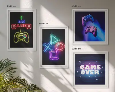 Polyptychon mit Rahmen Bild mit Gamepads und Spielersymbolen