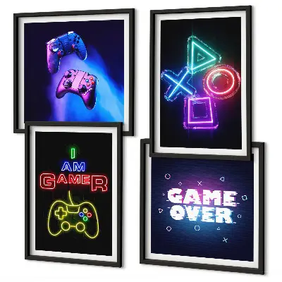 Polyptychon mit Rahmen Bild mit Gamepads und Spielersymbolen