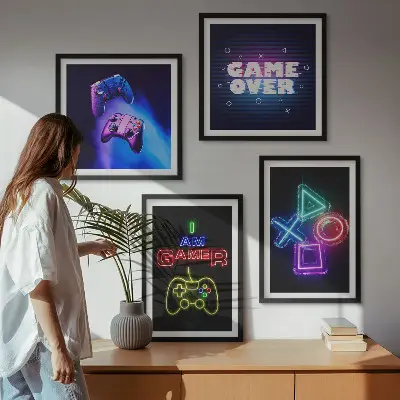 Polyptychon mit Rahmen Bild mit Gamepads und Spielersymbolen