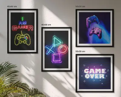 Polyptychon mit Rahmen Bild mit Gamepads und Spielersymbolen