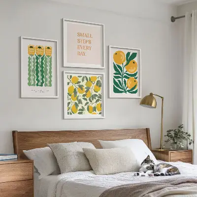 Pflanzenmuster mit Blumen als gerahmtes Polyptychon