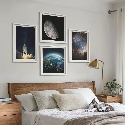 Wanddeko-Set mit Weltraum Motiven wie Erde Rakete und Galaxie