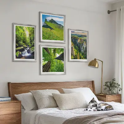 Wandbild Grüne Berge Wasserfallwald als mehrteiliges Bild mit Rahmen