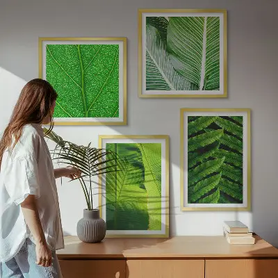 Wanddeko-Set mit Nahaufnahme von tropischen Blättern