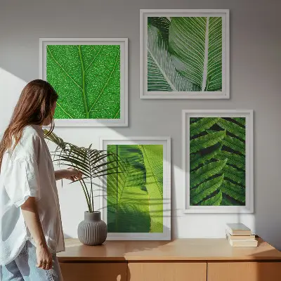 Wanddeko-Set mit Nahaufnahme von tropischen Blättern