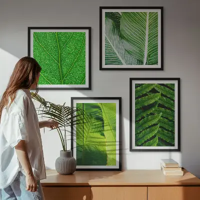 Wanddeko-Set mit Nahaufnahme von tropischen Blättern