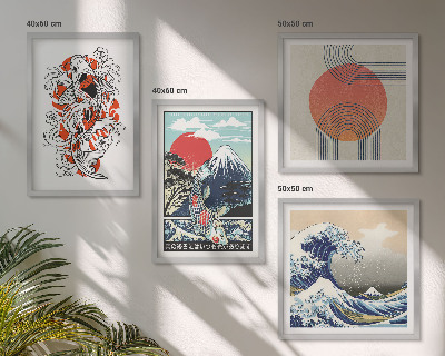 Polyptychon mit rahmen Illustrationen von Fischbergen, die sich in Japan ausbreiten