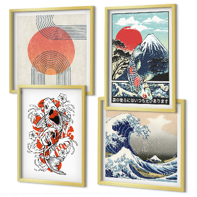 Polyptychon mit rahmen Illustrationen von Fischbergen, die sich in Japan ausbreiten