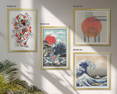 Polyptychon mit rahmen Illustrationen von Fischbergen, die sich in Japan ausbreiten