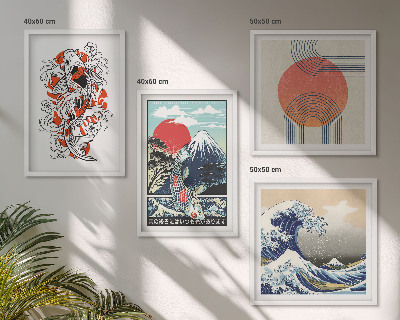 Polyptychon mit rahmen Illustrationen von Fischbergen, die sich in Japan ausbreiten