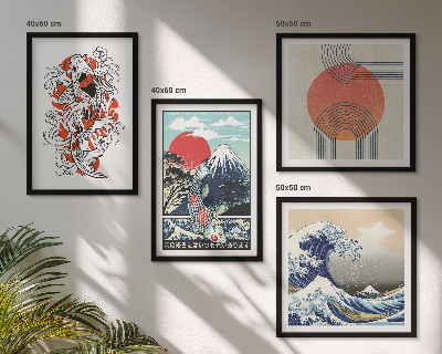 Polyptychon mit rahmen Illustrationen von Fischbergen, die sich in Japan ausbreiten
