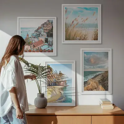 Polyptychon mit Rahmen Landschaften mit Strand, Stadt und Klippen