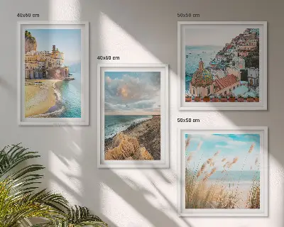 Polyptychon mit Rahmen Landschaften mit Strand, Stadt und Klippen