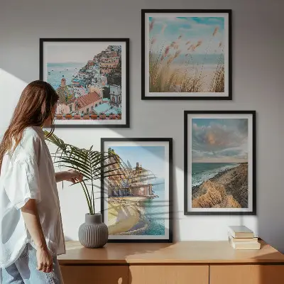 Polyptychon mit Rahmen Landschaften mit Strand, Stadt und Klippen