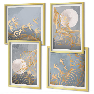 Wanddeko-set Abstrakte Wellenkreise, grau