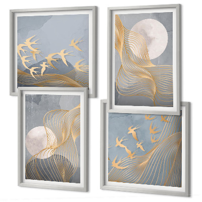 Wanddeko-set Abstrakte Wellenkreise, grau