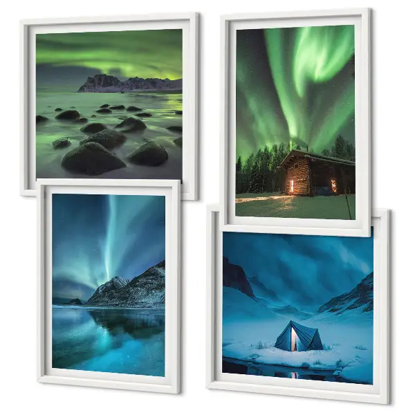 Wanddekorset Winterlandschaften mit Nordlichtern und Bergen