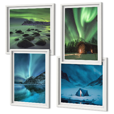 Wanddeko-set Winterlandschaften, Nordlichter, Berge