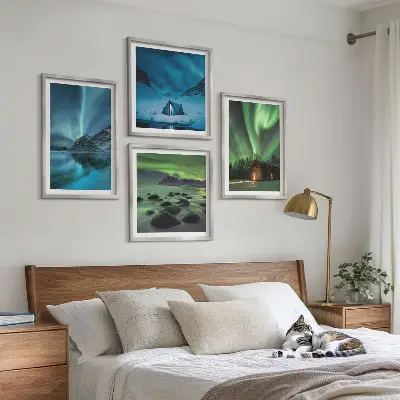 Wanddekorset Winterlandschaften mit Nordlichtern und Bergen