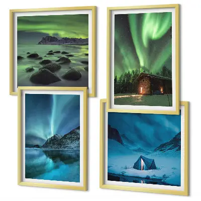 Wanddekorset Winterlandschaften mit Nordlichtern und Bergen