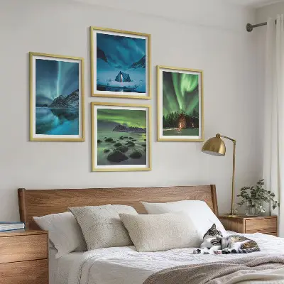 Wanddekorset Winterlandschaften mit Nordlichtern und Bergen