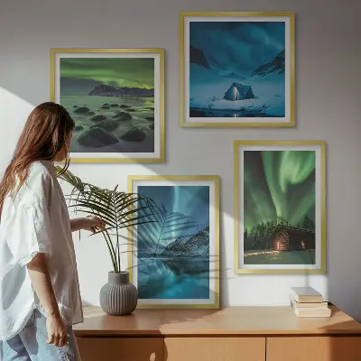 Wanddekorset Winterlandschaften mit Nordlichtern und Bergen